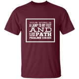 Bible Verse Men 5.3 oz. T-Shirt - "Psalm 119:105" Design 13 (White Font) - Meditate Healing Christian Store