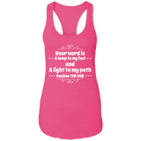 Bible Verse Ladies Ideal Racerback Tank - "Psalm 119:105" Design 1 (White Font) - Meditate Healing Christian Store