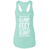 Bible Verse Ladies Ideal Racerback Tank - "Psalm 119:105" Design 4 (White Font) - Meditate Healing Christian Store
