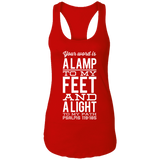 Bible Verse Ladies Ideal Racerback Tank - "Psalm 119:105" Design 4 (White Font) - Meditate Healing Christian Store