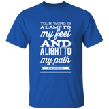 Bible Verse Men 5.3 oz. T-Shirt - "Psalm 119:105" Design 15 (White Font) - Meditate Healing Christian Store