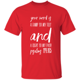 Bible Verse Men 5.3 oz. T-Shirt - "Psalm 119:105" Design 9 (White Font) - Meditate Healing Christian Store