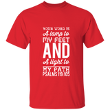 Bible Verse Men 5.3 oz. T-Shirt - "Psalm 119:105" Design 3 (White Font) - Meditate Healing Christian Store