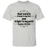Bible Verse Men 5.3 oz. T-Shirt - "Psalm 119:105" Design 1 (Black Font) - Meditate Healing Christian Store