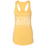 Bible Verse Ladies Ideal Racerback Tank - "Psalm 119:105" Design 11 (White Font) - Meditate Healing Christian Store