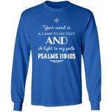 Bible Verse Long Shirt Ultra Cotton T-Shirt - "Psalm 119:105" Design 5 (White Font) - Meditate Healing Christian Store