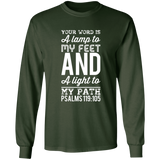 Bible Verse Long Shirt Ultra Cotton T-Shirt - "Psalm 119:105" Design 3 (White Font) - Meditate Healing Christian Store