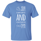 Bible Verse Men 5.3 oz. T-Shirt - "Psalm 119:105" Design 20 (White Font) - Meditate Healing Christian Store