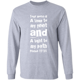 Bible Verse Long Shirt Ultra Cotton T-Shirt - "Psalm 119:105" Design 6 (White Font) - Meditate Healing Christian Store