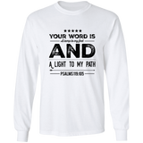 Bible Verse Long Sleeve  Ultra Cotton T-Shirt - "Psalm 119:105" Design 16 (Black Font) - Meditate Healing Christian Store