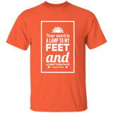 Bible Verse Men 5.3 oz. T-Shirt - "Psalm 119:105" Design 2 (White Font) - Meditate Healing Christian Store