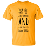 Bible Verse Men 5.3 oz. T-Shirt - "Psalm 119:105" Design 19 (Black Font) - Meditate Healing Christian Store