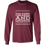 Bible Verse Unisex Long Sleeve T-Shirt - Your Word Is Light To My Path ~Psalm 119:105~ Design 10