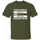 Bible Verse Men 5.3 oz. T-Shirt - "Psalm 119:105" Design 21 (White Font) - Meditate Healing Christian Store