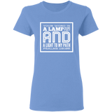 Bible Verse Ladies' 5.3 oz. T-Shirt - "Psalm 119:105" Design 12 (White Font) - Meditate Healing Christian Store