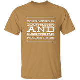 Bible Verse Men 5.3 oz. T-Shirt - "Psalm 119:105" Design 11 (White Font) - Meditate Healing Christian Store