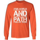 Bible Verse Long Shirt Ultra Cotton T-Shirt - "Psalm 119:105" Design 7 (White Font) - Meditate Healing Christian Store