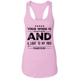 Bible Verses Ladies Ideal Racerback Tank - "Psalm 119:105" Design 16 (Black Font) - Meditate Healing Christian Store