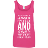 Bible Verse Ladies' 100% Ringspun Cotton Tank Top - "Psalm 119:105" Design 3 (White Font) - Meditate Healing Christian Store