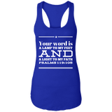 Bible Verse Ladies Ideal Racerback Tank - "Psalm 119:105" Design 10 (White Font) - Meditate Healing Christian Store