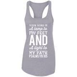 Bible Verse Ladies Ideal Racerback Tank - "Psalm 119:105" Design 3 (White Font) - Meditate Healing Christian Store