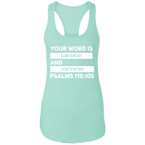Bible Verse Ladies Ideal Racerback Tank - "Psalm 119:105" Design 20 (White Font) - Meditate Healing Christian Store