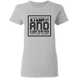 Bible Verse Ladies' 5.3 oz. T-Shirt - "Psalm 119:105" Design 12 (Black Font) - Meditate Healing Christian Store
