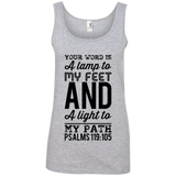 Bible Verses Ladies' 100% Ringspun Cotton Tank Top - "Psalm 119:105" Design 3 (Black Font) - Meditate Healing Christian Store