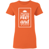 Bible Verse Ladies' 5.3 oz. T-Shirt - "Psalm 119:105" Design 2 (White Font) - Meditate Healing Christian Store