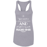 Bible Verse Ladies Ideal Racerback Tank - "Psalm 119:105" Design 5 (White Font) - Meditate Healing Christian Store