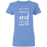Bible Verse Ladies' 5.3 oz. T-Shirt - "Psalm 119:105" Design 9 (White Font) - Meditate Healing Christian Store