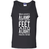 Bible Verse Men 100% Cotton Tank Top - "Psalm 119:105" Design 4 (White Font) - Meditate Healing Christian Store
