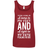 Bible Verse Ladies' 100% Ringspun Cotton Tank Top - "Psalm 119:105" Design 3 (White Font) - Meditate Healing Christian Store