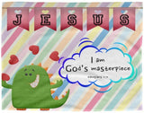 Hope Inspiring Kids Snuggly Blanket - I Am God's Masterpiece ~Ephesians 2:10~ (Design: Dinosaur)