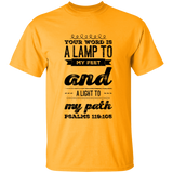 Bible Verse Men 5.3 oz. T-Shirt - "Psalm 119:105" Design 17 (Black Font) - Meditate Healing Christian Store