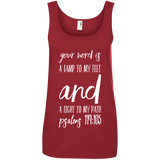 Bible Verse Ladies' 100% Ringspun Cotton Tank Top - "Psalm 119:105" Design 9 (White Font) - Meditate Healing Christian Store