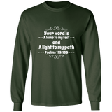 Bible Verse Unisex Long Sleeve T-Shirt - Your Word Is Light To My Path ~Psalm 119:105~ Design 1