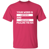 Bible Verse Men 5.3 oz. T-Shirt - "Psalm 119:105" Design 21 (White Font) - Meditate Healing Christian Store