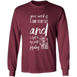 Bible Verse Long Shirt Ultra Cotton T-Shirt - "Psalm 119:105" Design 18 (White Font) - Meditate Healing Christian Store