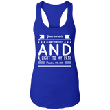 Bible Verse Ladies Ideal Racerback Tank - "Psalm 119:105" Design 14 (White Font) - Meditate Healing Christian Store