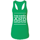 Bible Verse Ladies Ideal Racerback Tank - "Psalm 119:105" Design 10 (White Font) - Meditate Healing Christian Store