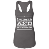Bible Verse Ladies Ideal Racerback Tank - "Psalm 119:105" Design 10 (White Font) - Meditate Healing Christian Store