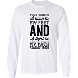 Bible Verse Long Sleeve  Ultra Cotton T-Shirt - "Psalm 119:105" Design 3 (Black Font) - Meditate Healing Christian Store
