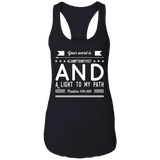 Bible Verse Ladies Ideal Racerback Tank - "Psalm 119:105" Design 14 (White Font) - Meditate Healing Christian Store