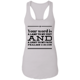 Bible Verses Ladies Ideal Racerback Tank - "Psalm 119:105" Design 10 (Black Font) - Meditate Healing Christian Store