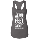 Bible Verse Ladies Ideal Racerback Tank - "Psalm 119:105" Design 4 (White Font) - Meditate Healing Christian Store