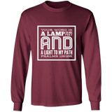 Bible Verse Long Shirt Ultra Cotton T-Shirt - "Psalm 119:105" Design 12 (White Font) - Meditate Healing Christian Store