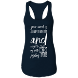 Bible Verse Ladies Ideal Racerback Tank - "Psalm 119:105" Design 18 (White Font) - Meditate Healing Christian Store