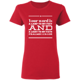 Bible Verse Ladies' 5.3 oz. T-Shirt - "Psalm 119:105" Design 10 (White Font) - Meditate Healing Christian Store