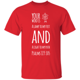 Bible Verse Men 5.3 oz. T-Shirt - "Psalm 119:105" Design 19 (White Font) - Meditate Healing Christian Store